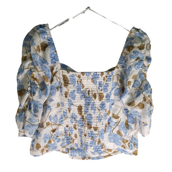 Joie Linen Square Neck Floral Cropped Blouse - Picture 10 of 10